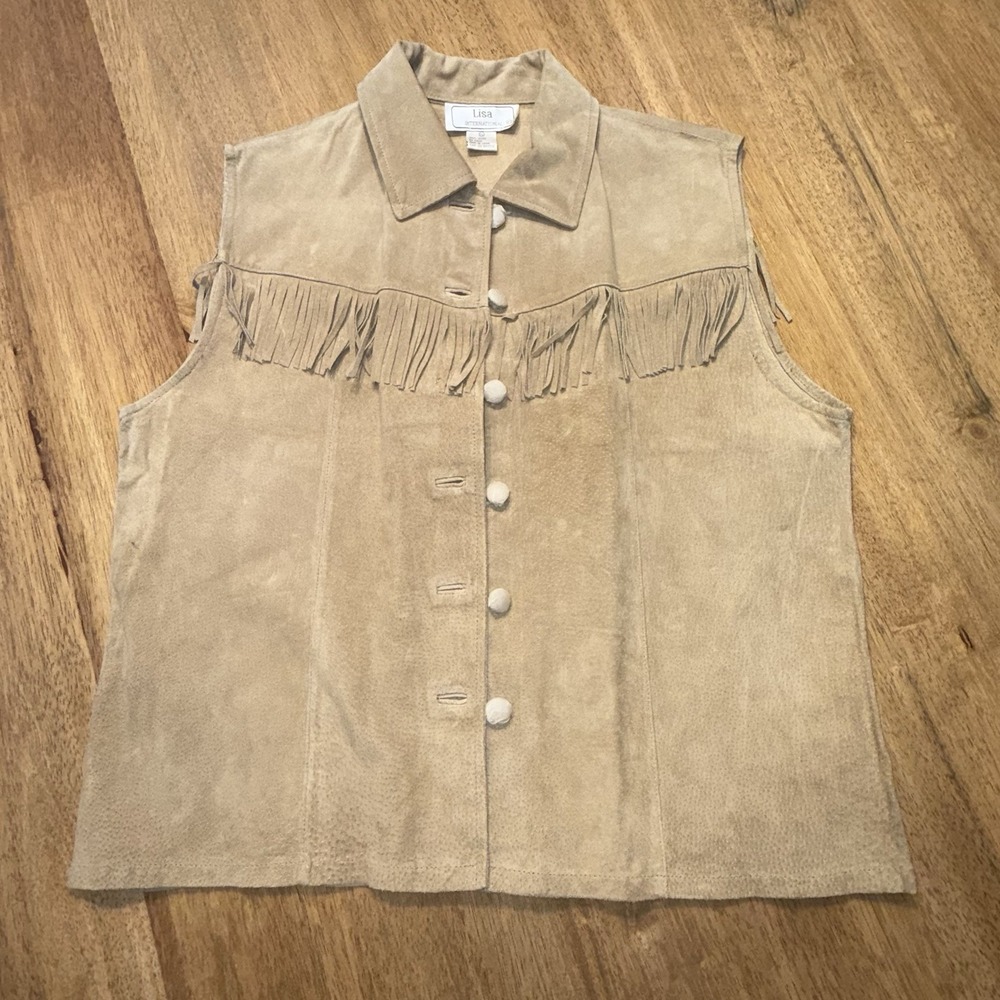 Suede Fringe Best Sleeveless Jacket XL Woman's Boho Western Cowgirl Chic NWT Tan